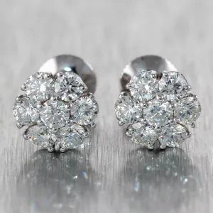 Modern 14k White Gold 2.25ctw Diamond Cluster Stud Earrings