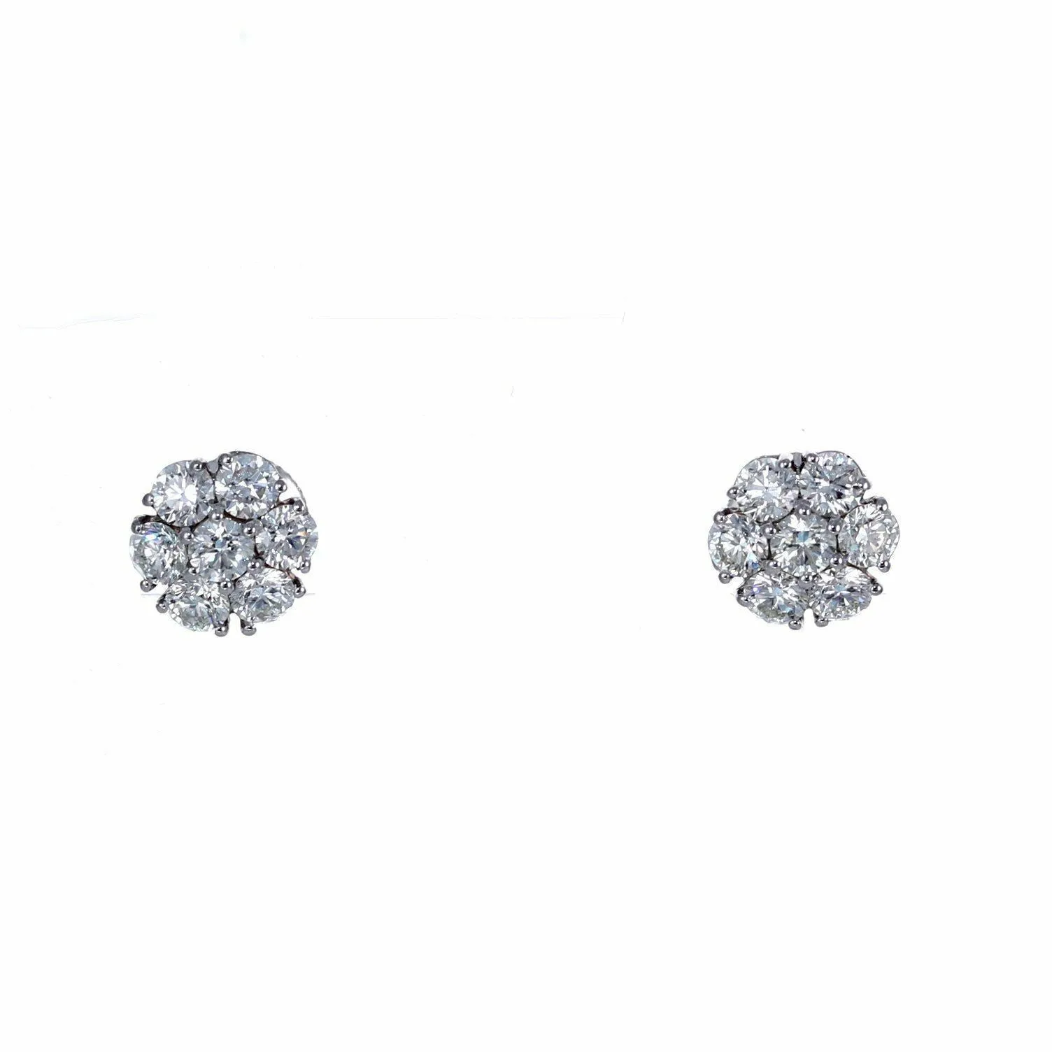 Modern 14k White Gold 2.25ctw Diamond Cluster Stud Earrings