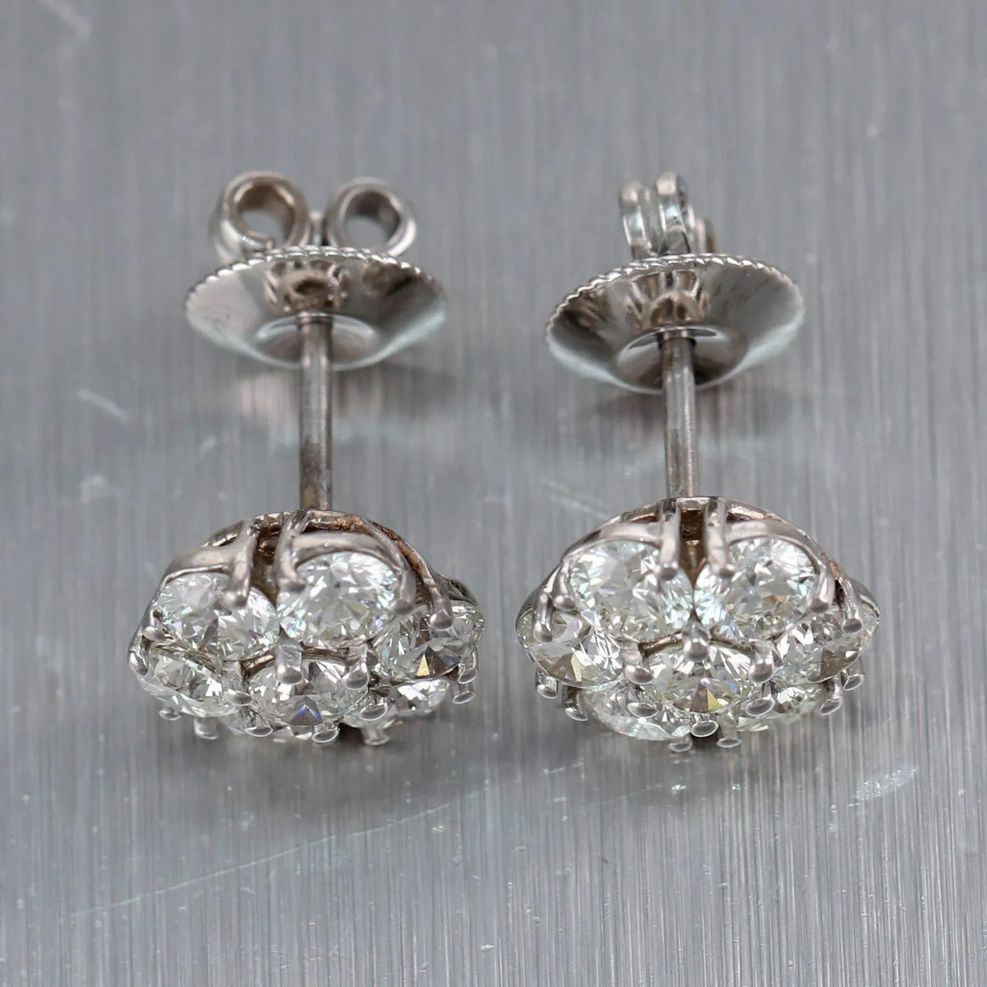 Modern 14k White Gold 2.25ctw Diamond Cluster Stud Earrings