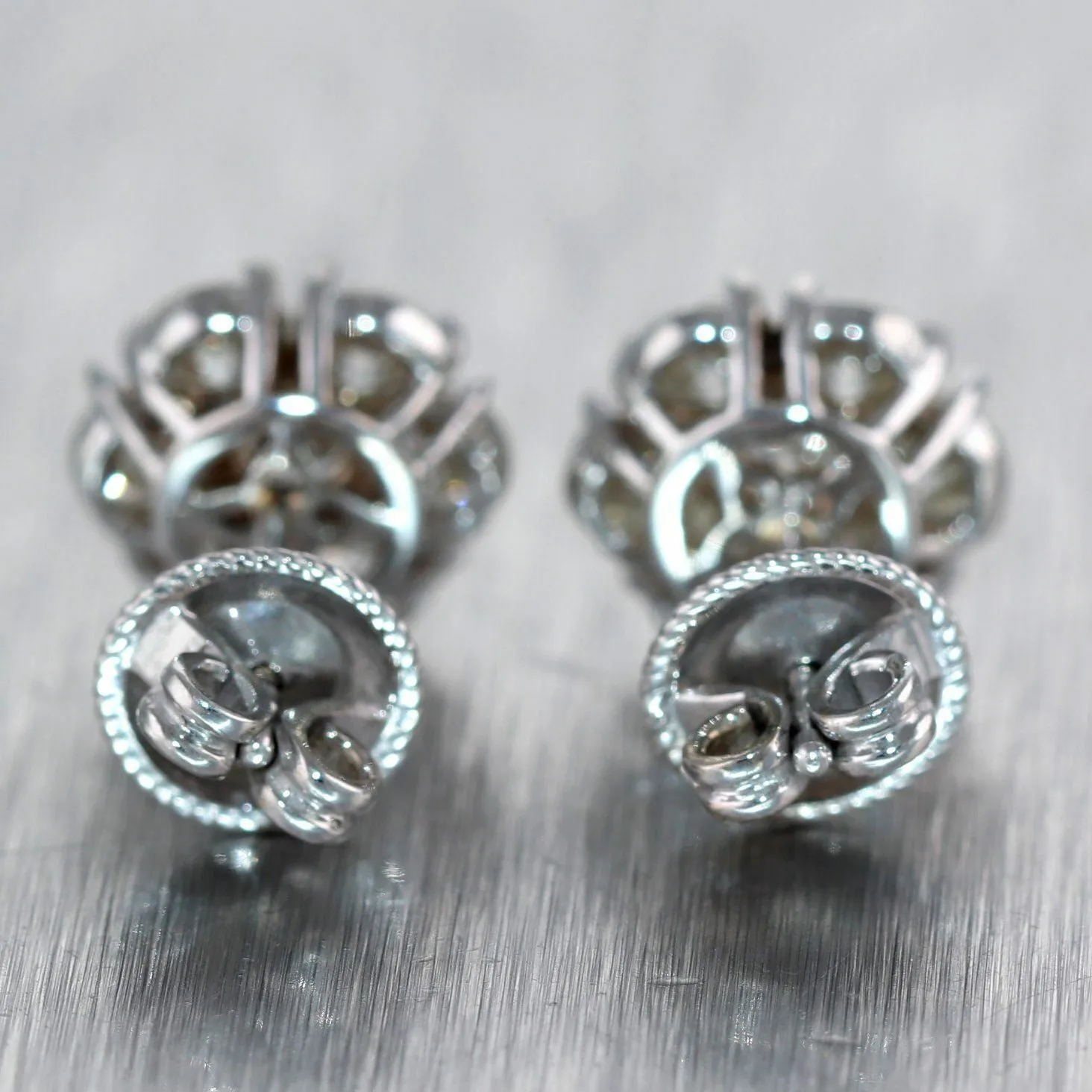 Modern 14k White Gold 2.25ctw Diamond Cluster Stud Earrings