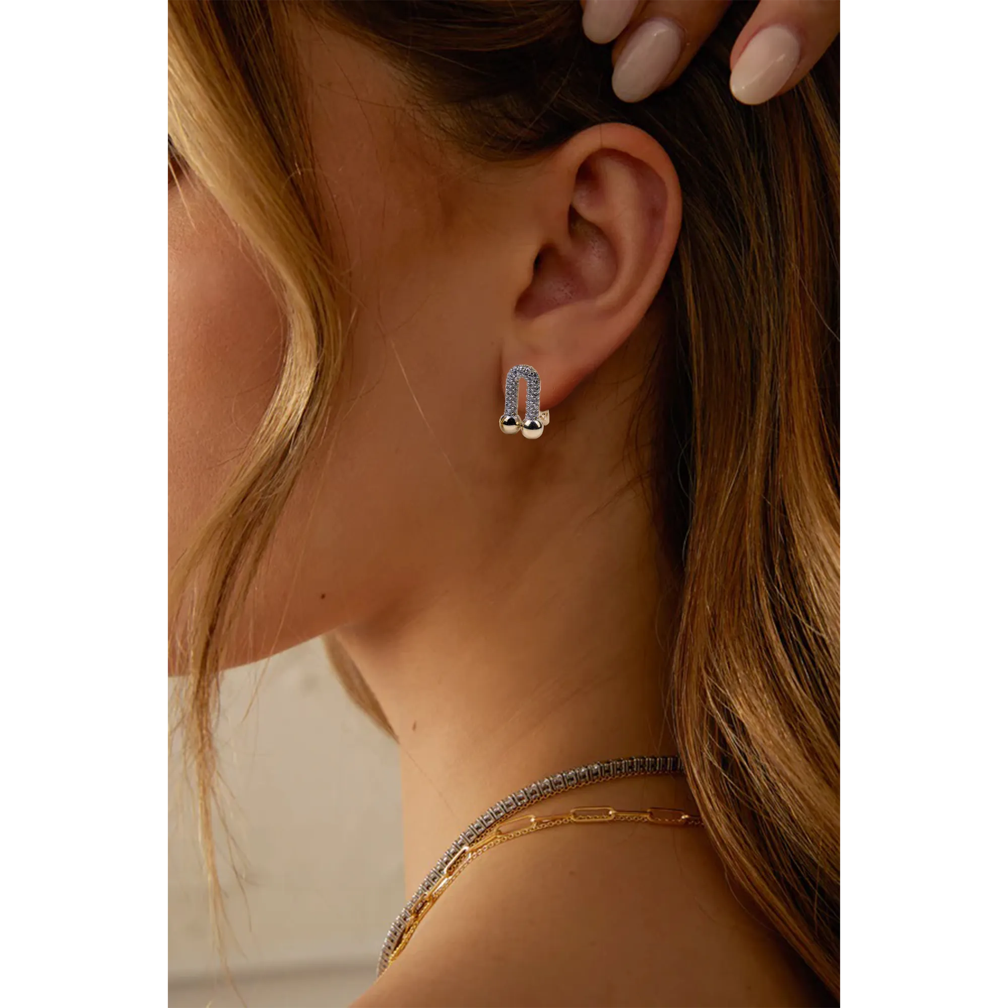 Modern Link CZ Earrings