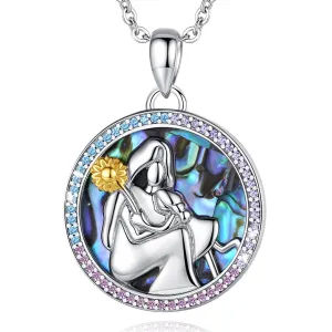 Mom and Daughter Sunflower Purple crystal Pendant Mother of Pearl Necklace Jewelry