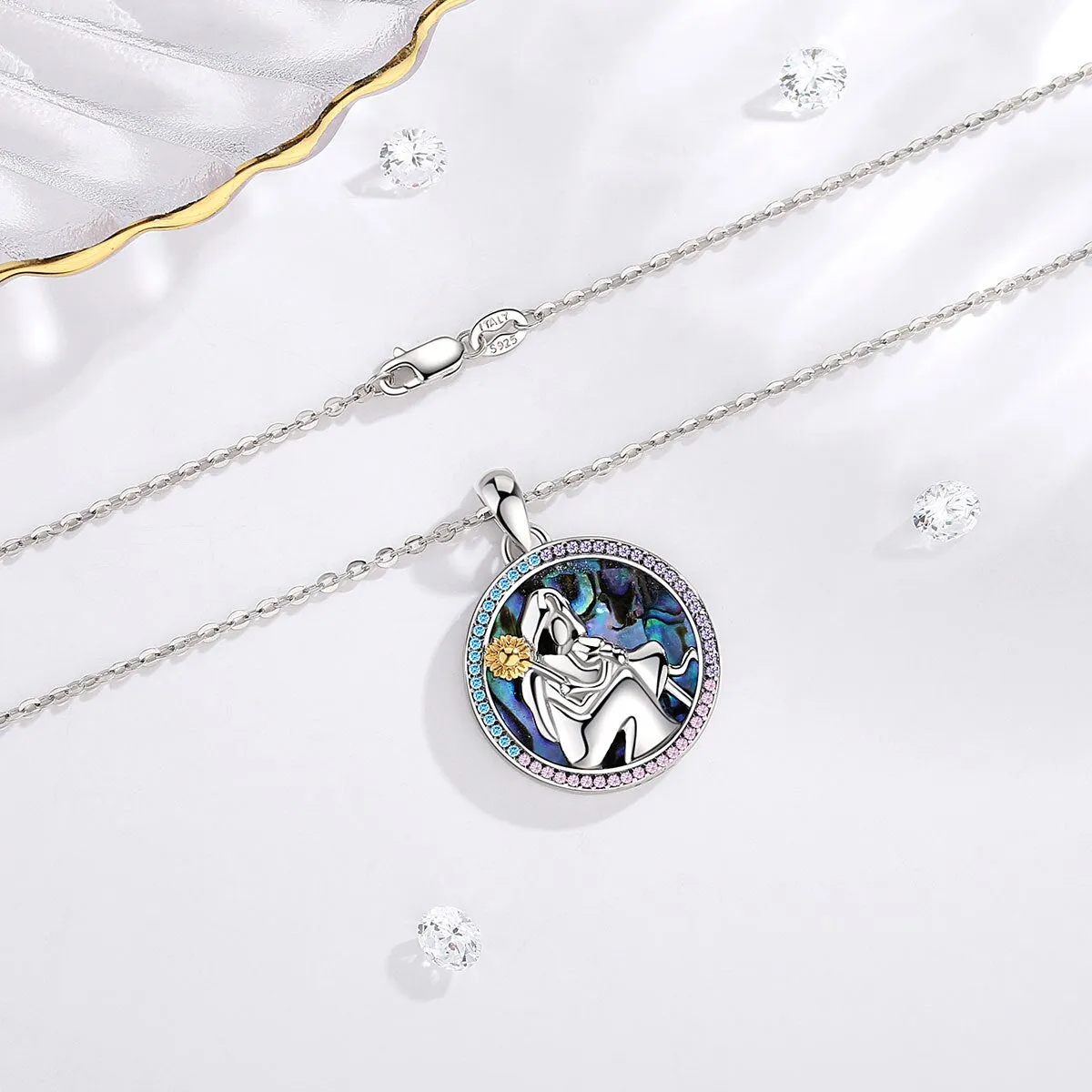 Mom and Daughter Sunflower Purple crystal Pendant Mother of Pearl Necklace Jewelry