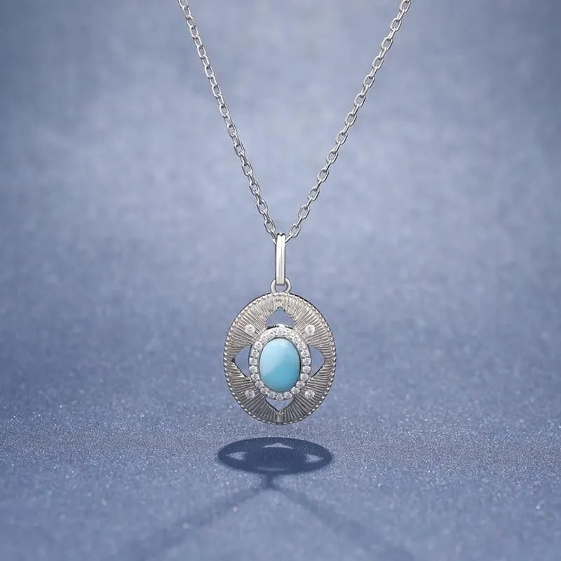 Necklace Charm Jewelry 2021 Trendy Classic 925 Sterling Silver Retro Oval Natural Precious Larimar Pendant
