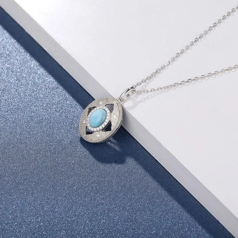 Necklace Charm Jewelry 2021 Trendy Classic 925 Sterling Silver Retro Oval Natural Precious Larimar Pendant