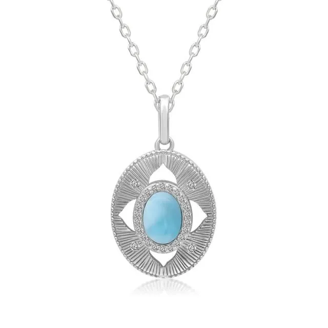 Necklace Charm Jewelry 2021 Trendy Classic 925 Sterling Silver Retro Oval Natural Precious Larimar Pendant