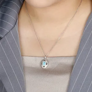 Necklace Charm Jewelry 2021 Trendy Classic 925 Sterling Silver Retro Oval Natural Precious Larimar Pendant