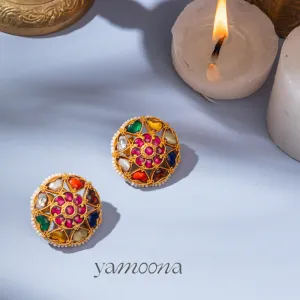 Neema Navratna Gold Plated Stud Earrings