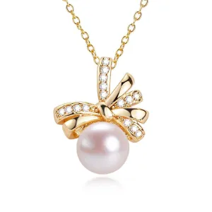 New Bow Pearl Pendant 100% Real Natural Freshwater Pearl Necklace
