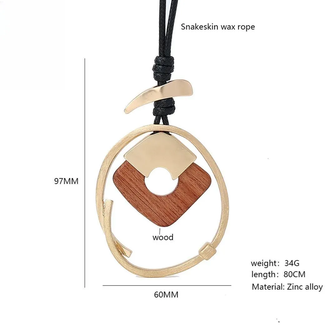 New in Wood Suspension Long Chains Colar Necklace Goth Kpop Pendants