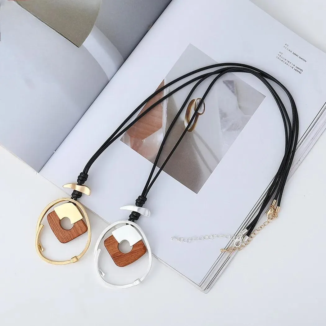 New in Wood Suspension Long Chains Colar Necklace Goth Kpop Pendants