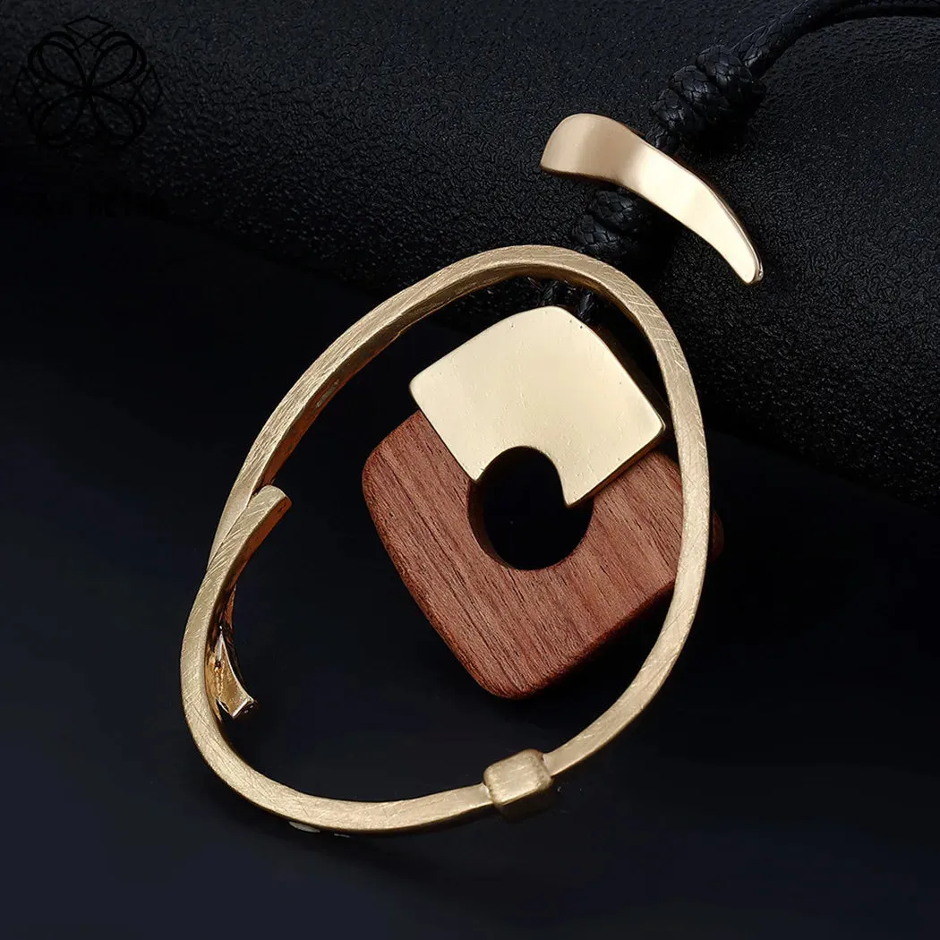 New in Wood Suspension Long Chains Colar Necklace Goth Kpop Pendants