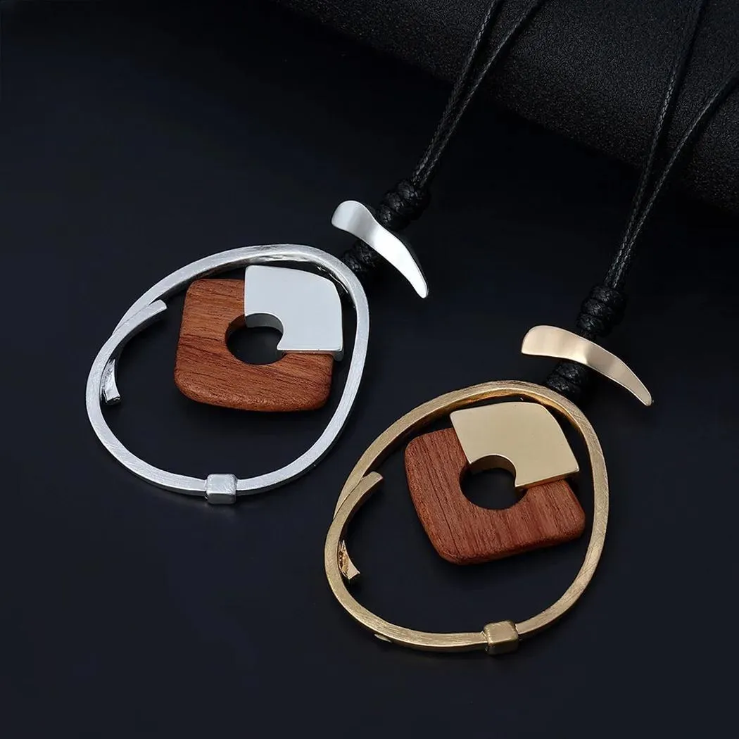 New in Wood Suspension Long Chains Colar Necklace Goth Kpop Pendants