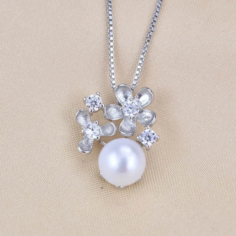 New Pearl Necklace Flower Pendant 925 Sterling Silver Jewelry Natural Freshwater Pearl Jewelry