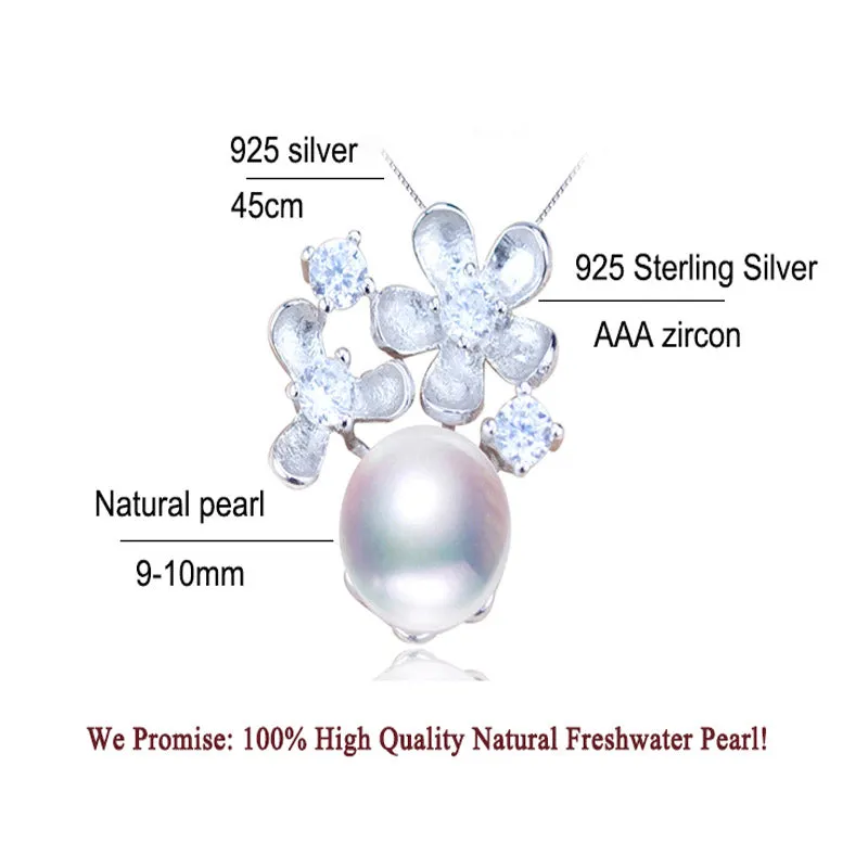 New Pearl Necklace Flower Pendant 925 Sterling Silver Jewelry Natural Freshwater Pearl Jewelry