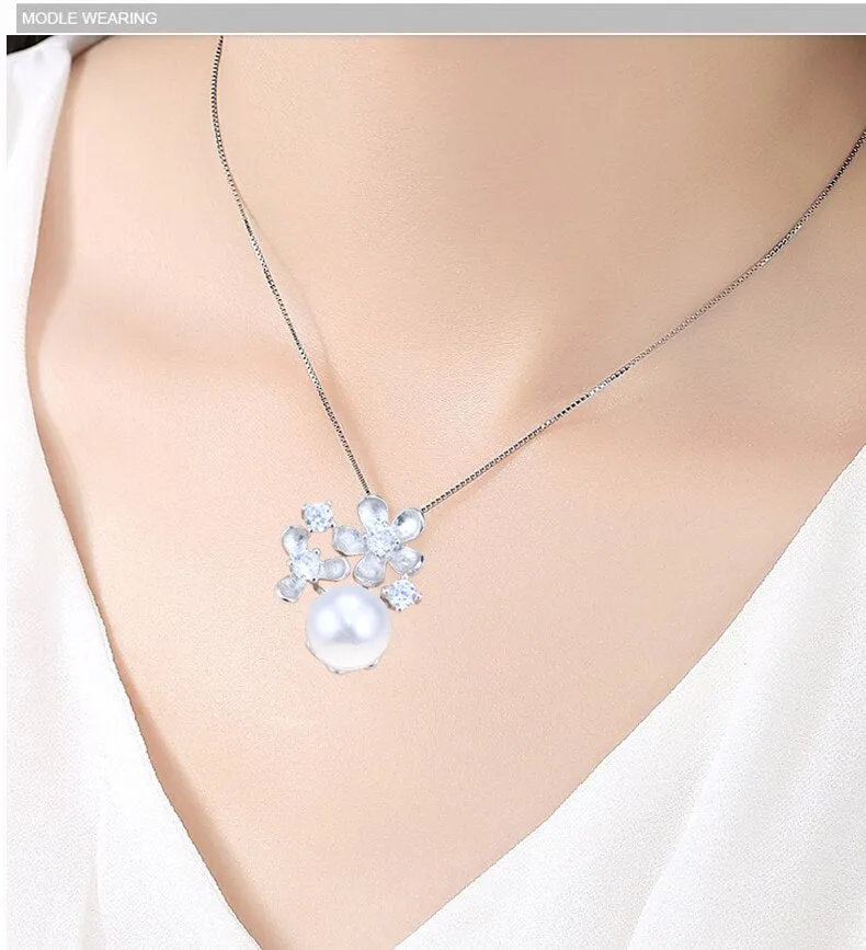 New Pearl Necklace Flower Pendant 925 Sterling Silver Jewelry Natural Freshwater Pearl Jewelry