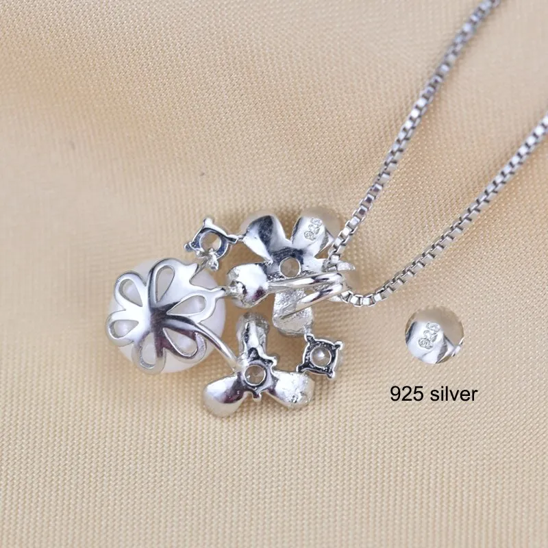 New Pearl Necklace Flower Pendant 925 Sterling Silver Jewelry Natural Freshwater Pearl Jewelry