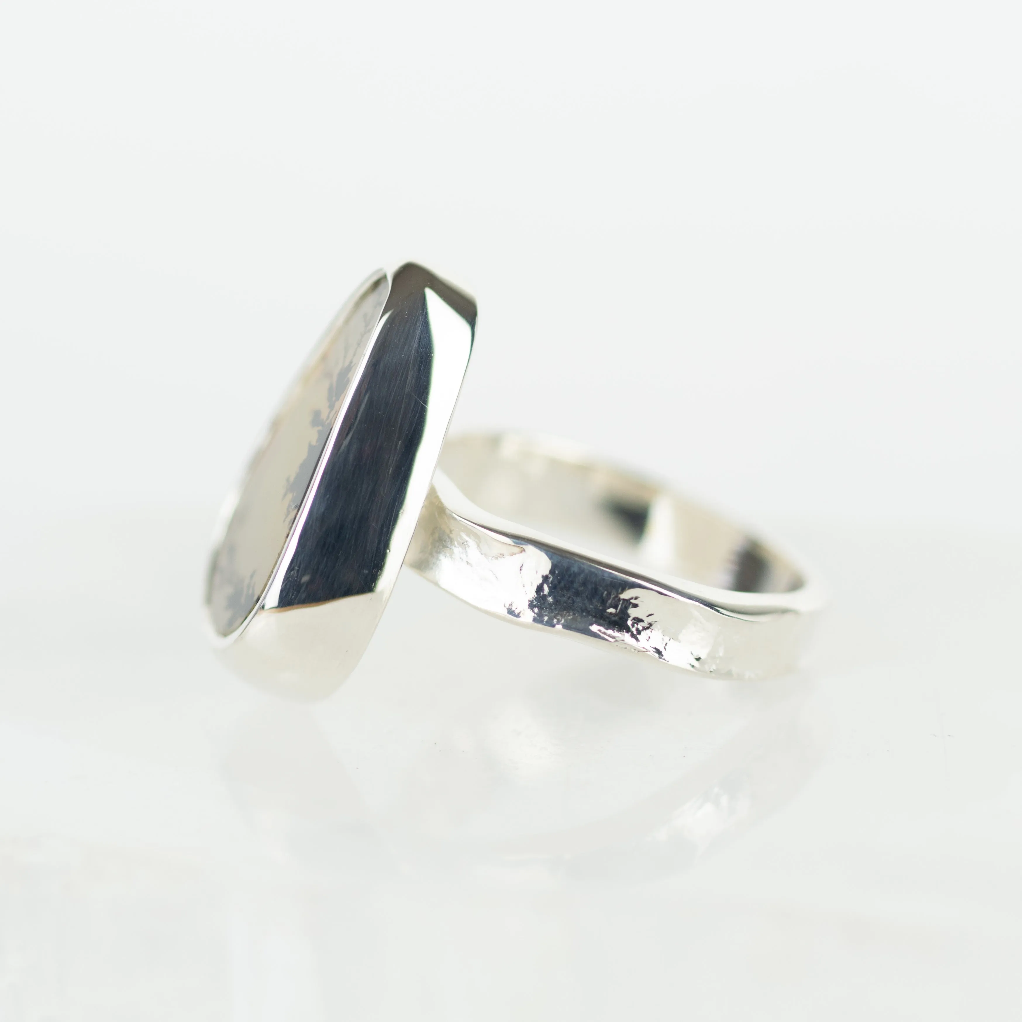 No.116- Silver Dendritic Agate Ring - Size J