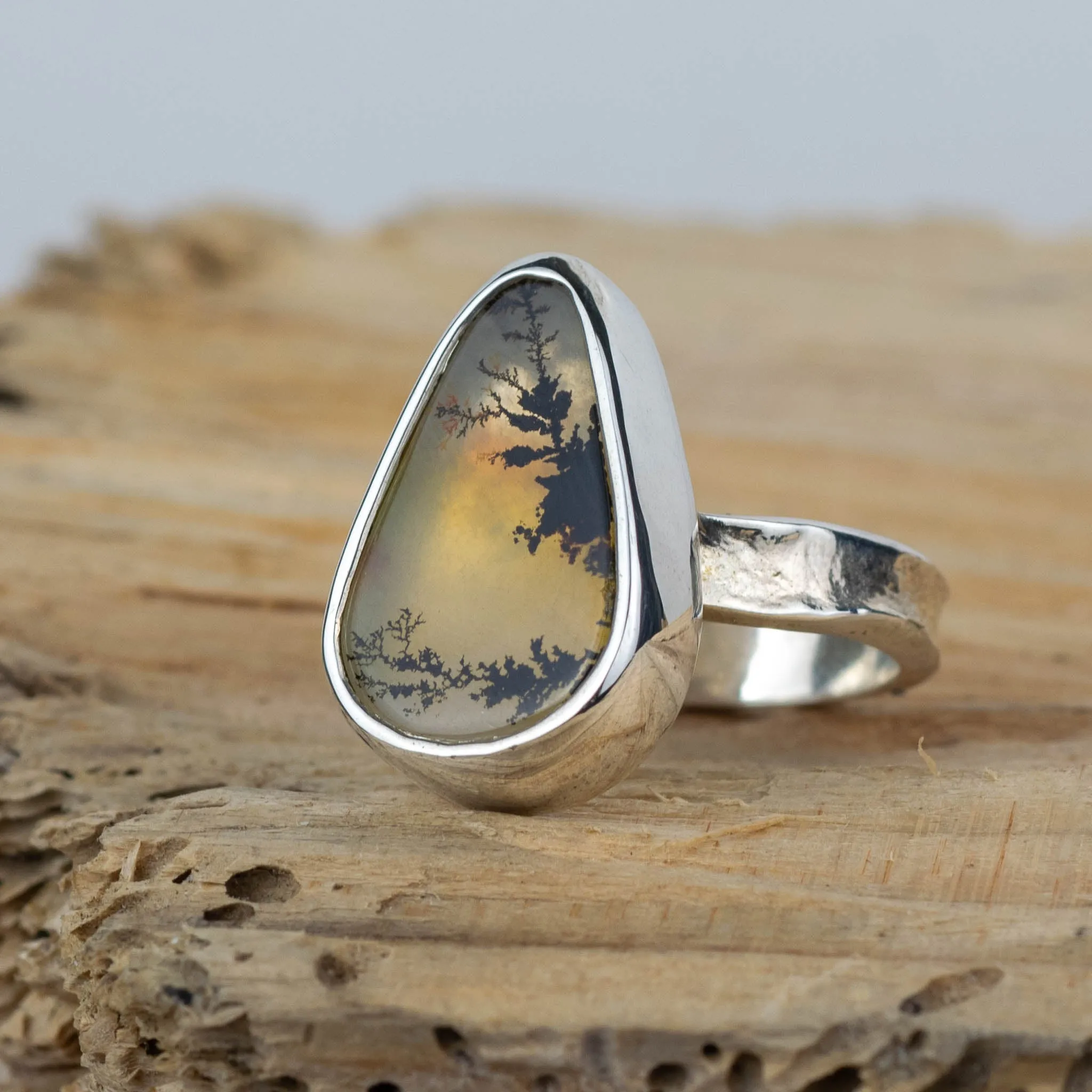 No.116- Silver Dendritic Agate Ring - Size J