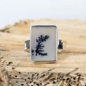 No.270 - Silver Dendritic Agate Ring - Size T