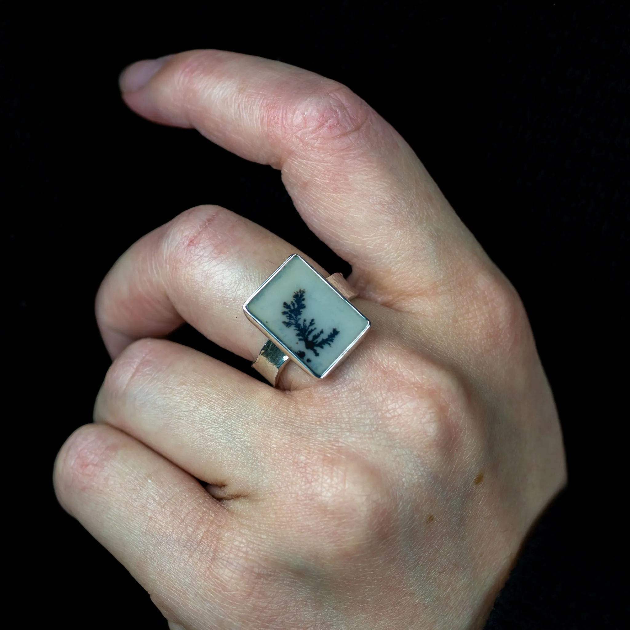 No.270 - Silver Dendritic Agate Ring - Size T
