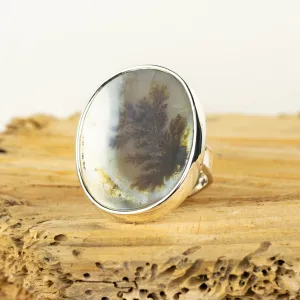 No.329 - Silver Dendritic Agate Ring - Size O