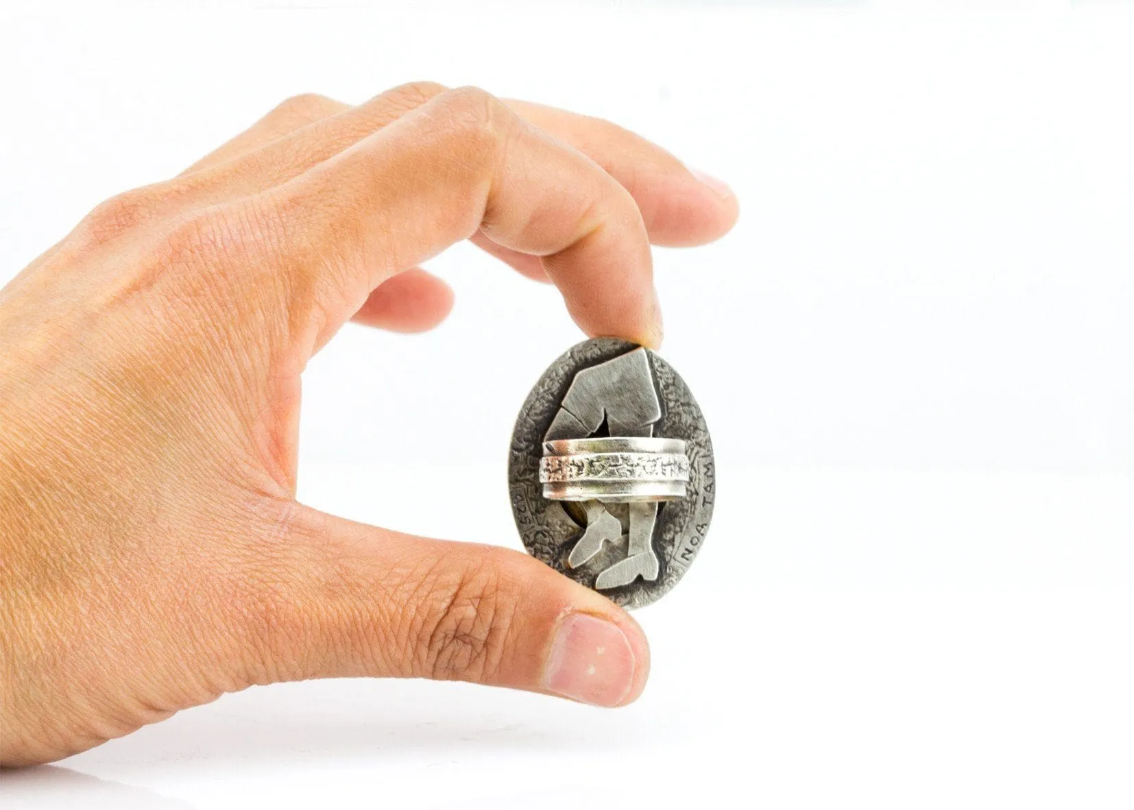 Open Heart Coin Timeless Medallion Clock Ring
