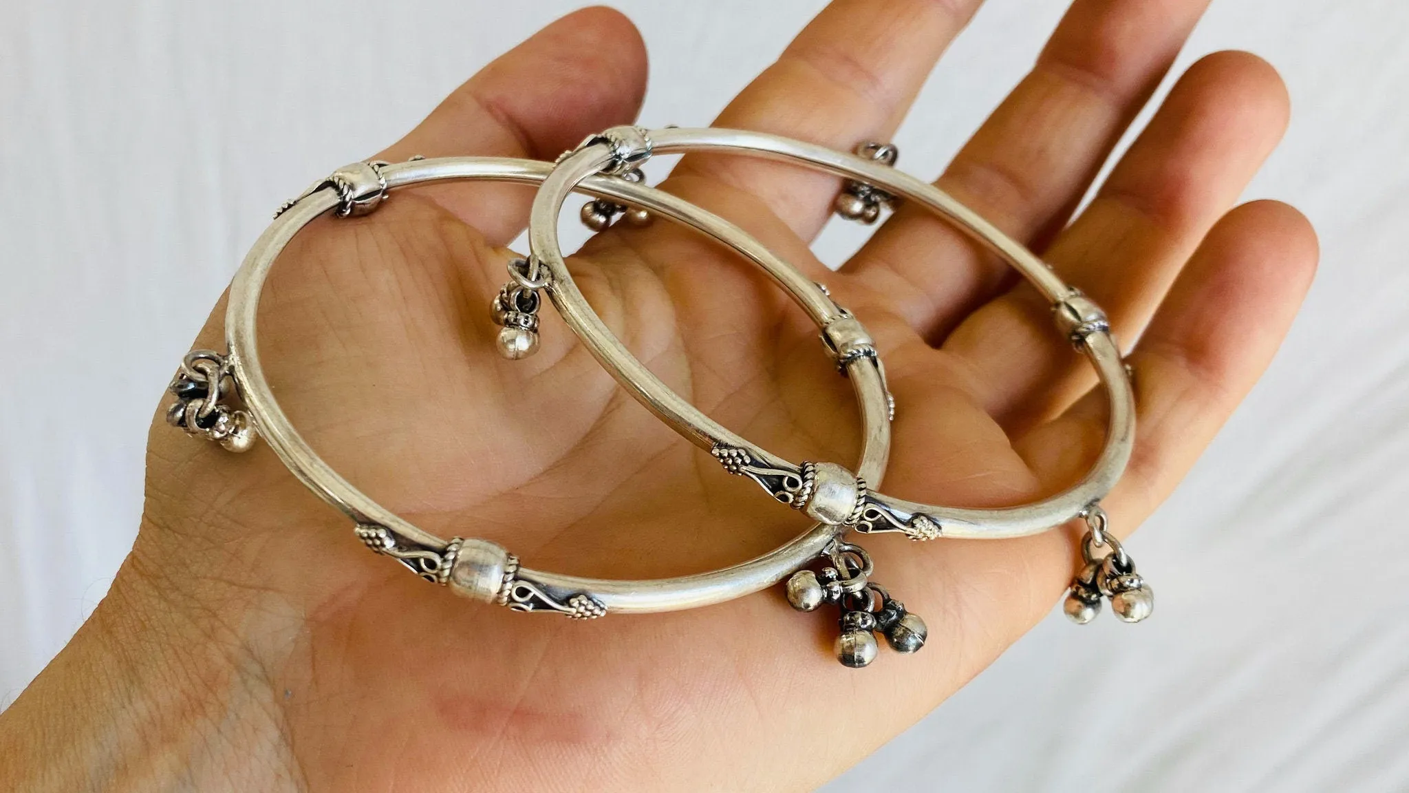 Pair of Sterling Silver Indian Bangles. Jingles!