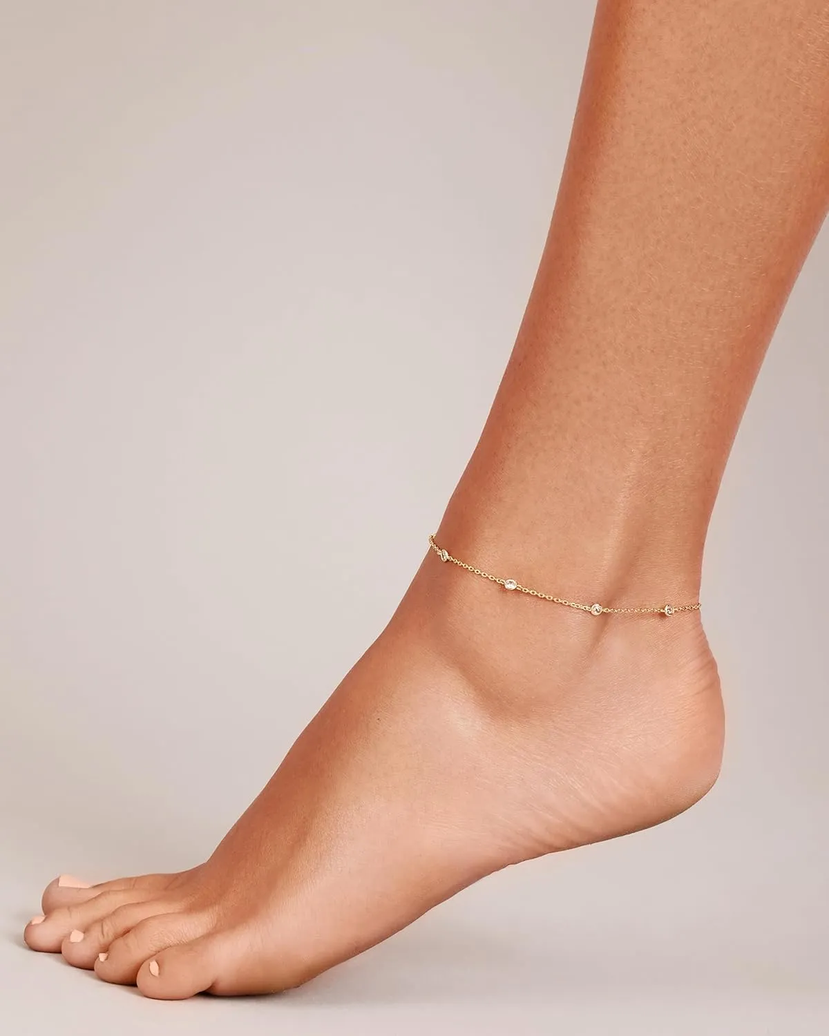 PAVOI 14K Gold Plated Charm Link Chain Anklets for Women | Dainty Cubic Zirconia Boho Dot Evil Eye Star Station Solitaire Pearl Beaded Festival Adjustable Gold Anklets