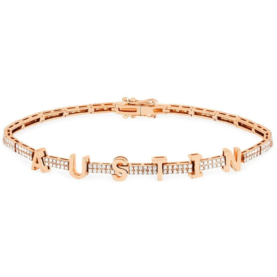 Personalize It EF Collection Diamond And Gold Custom Name Eternity Bracelet