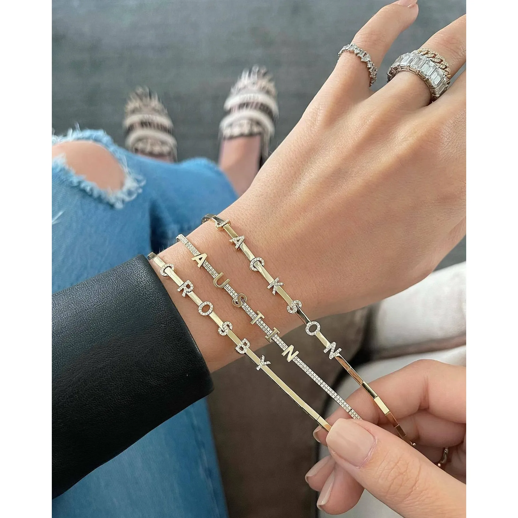 Personalize It EF Collection Diamond And Gold Custom Name Eternity Bracelet