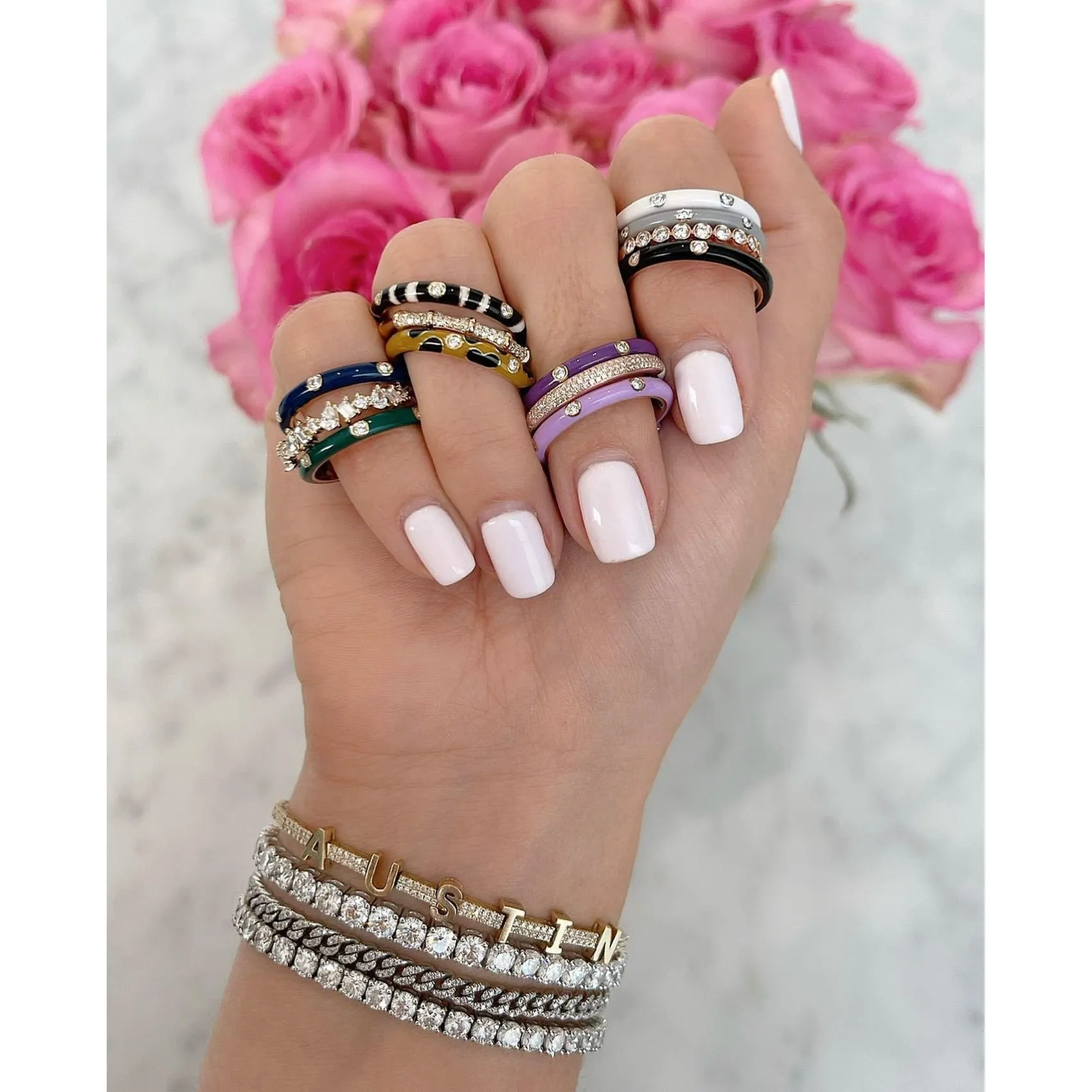 Personalize It EF Collection Diamond And Gold Custom Name Eternity Bracelet