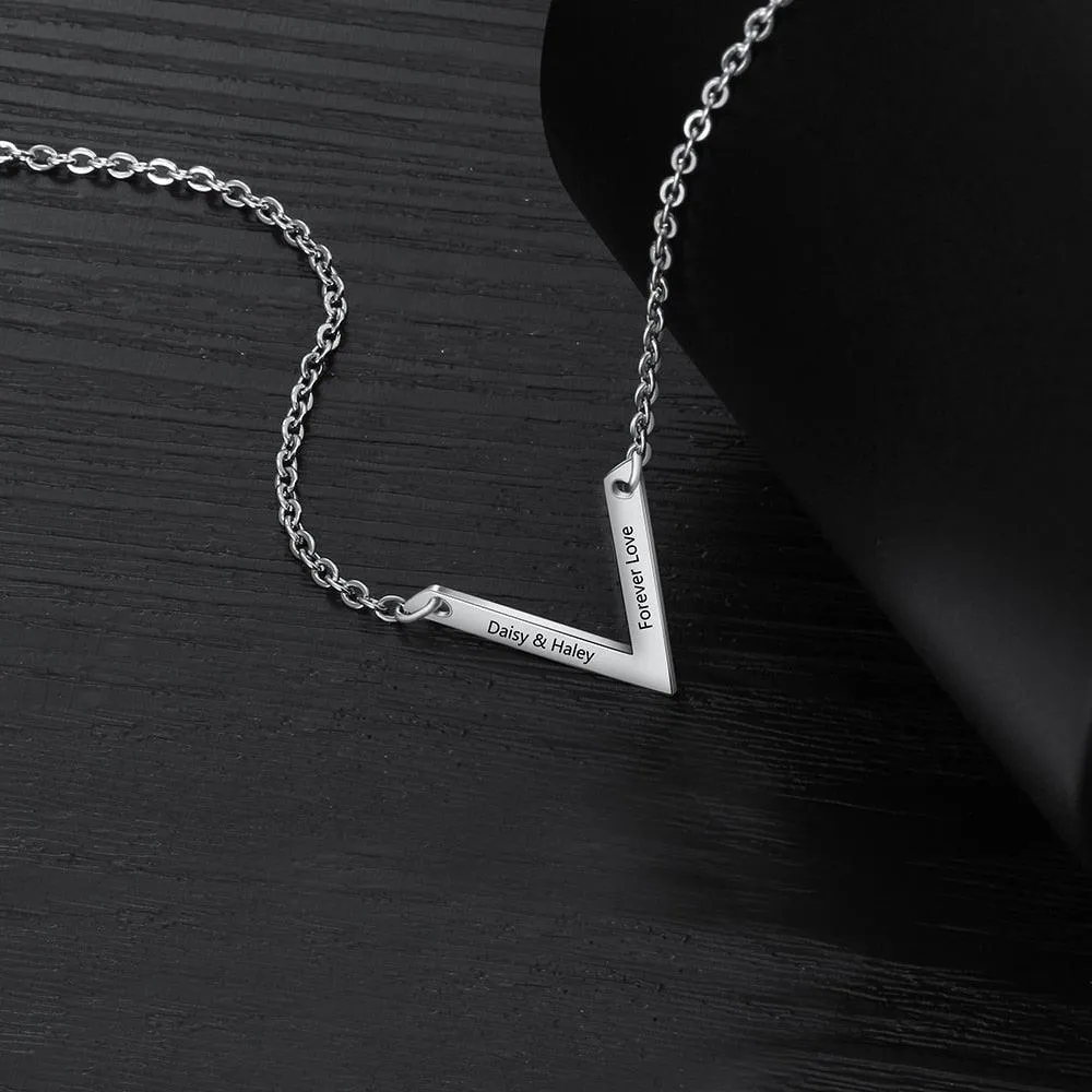Personalized Stainless Steel Jewelry Necklace with V-shaped Engrave Name Pendant, Gift for Women