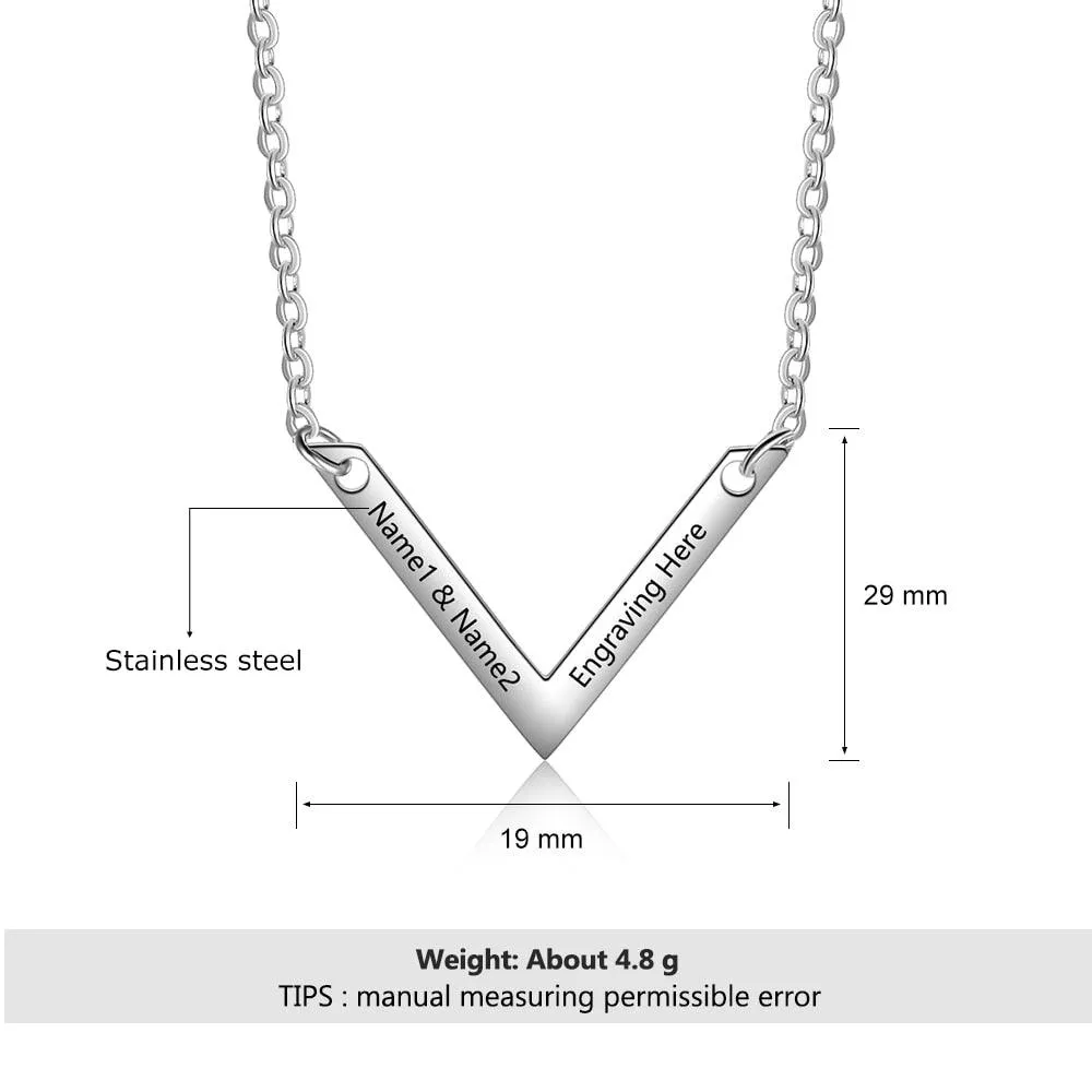Personalized Stainless Steel Jewelry Necklace with V-shaped Engrave Name Pendant, Gift for Women