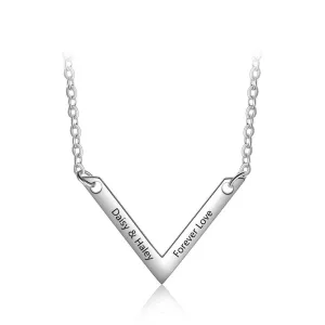 Personalized Stainless Steel Jewelry Necklace with V-shaped Engrave Name Pendant, Gift for Women
