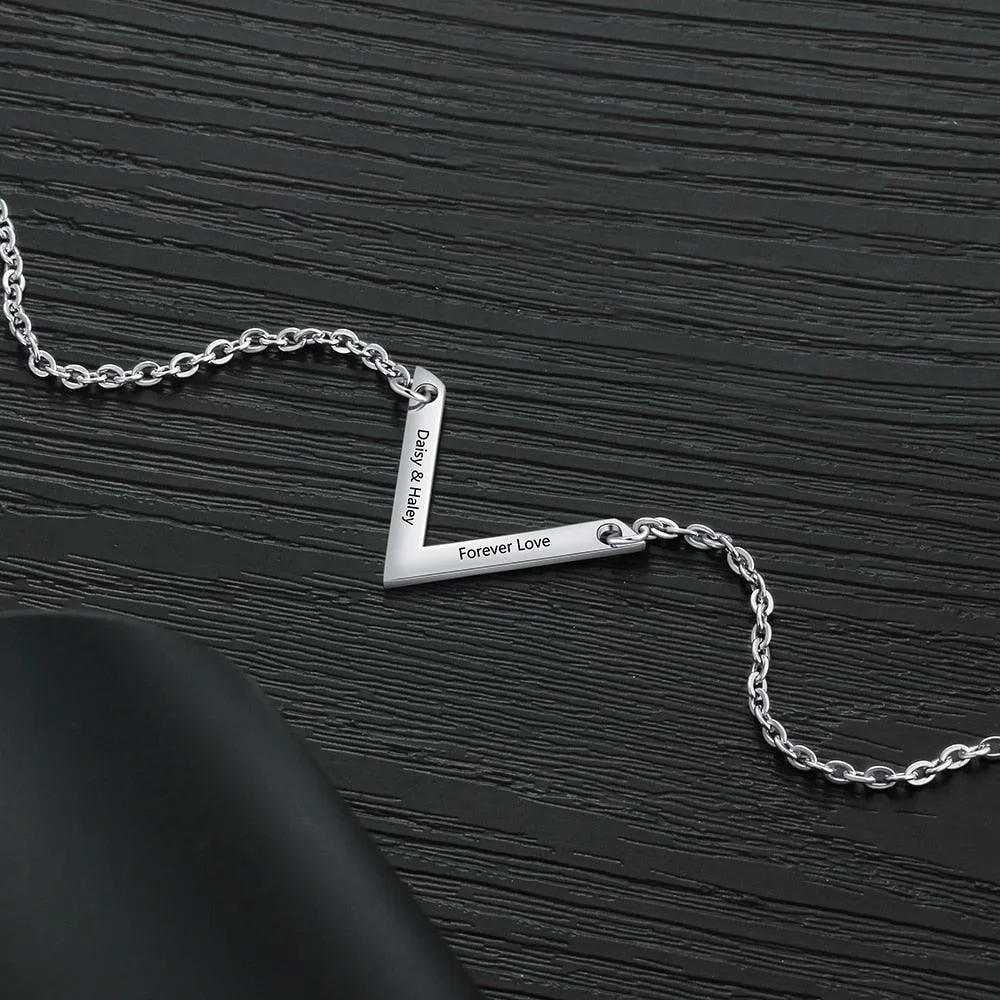 Personalized Stainless Steel Jewelry Necklace with V-shaped Engrave Name Pendant, Gift for Women