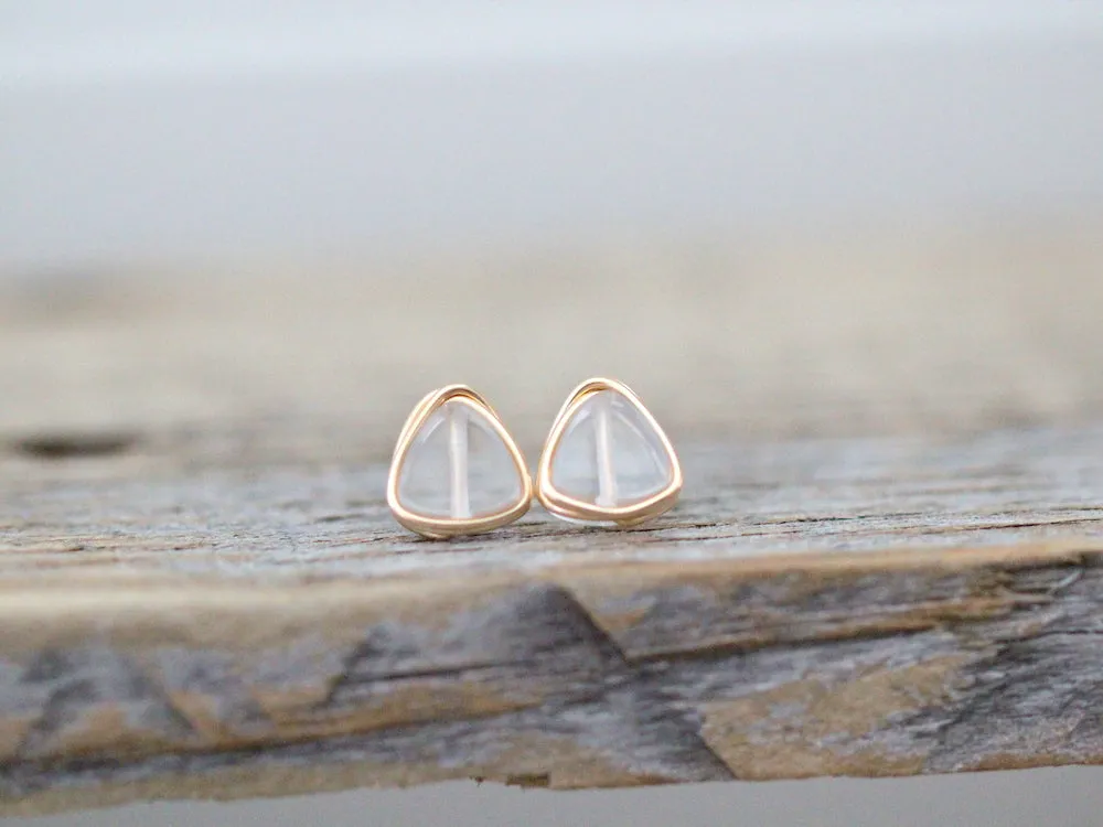 Petite Triangle Studs - Crystal Quartz