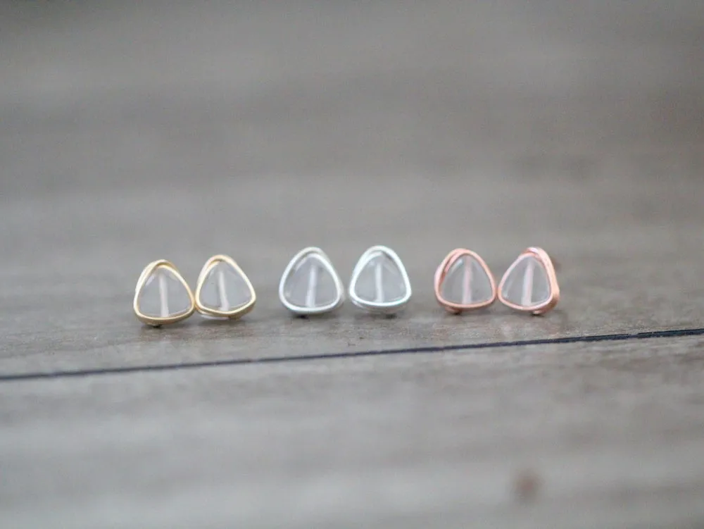 Petite Triangle Studs - Crystal Quartz
