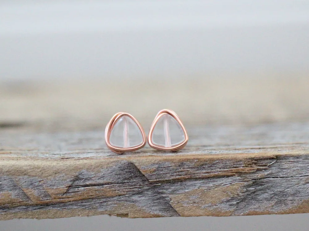 Petite Triangle Studs - Crystal Quartz