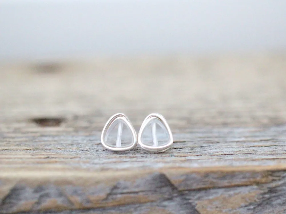 Petite Triangle Studs - Crystal Quartz
