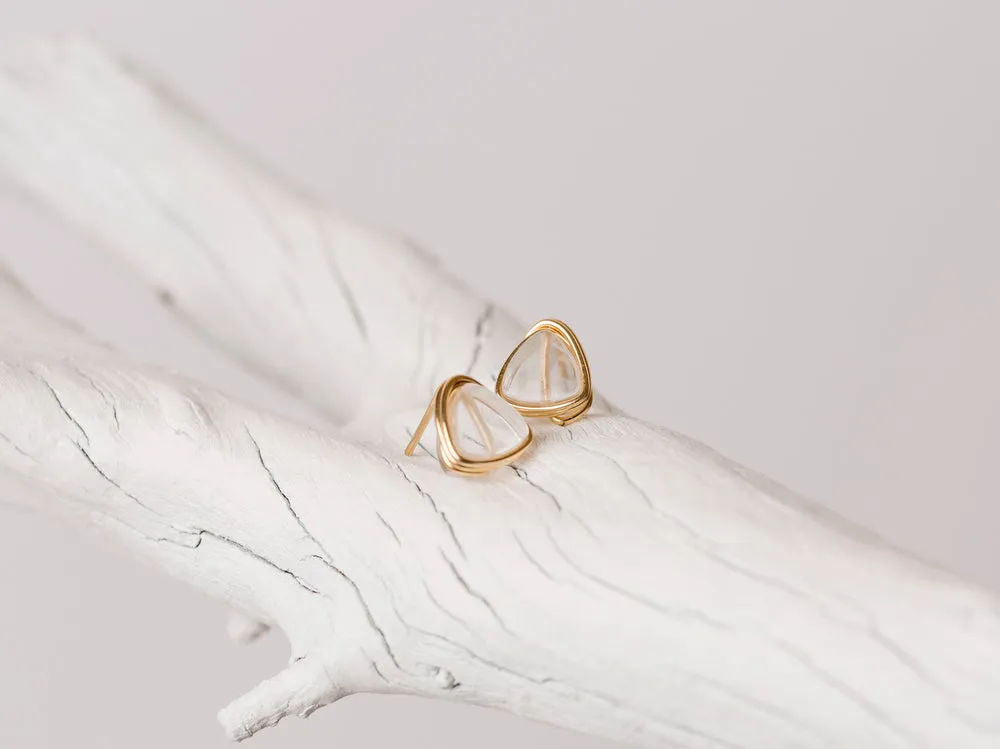 Petite Triangle Studs - Crystal Quartz