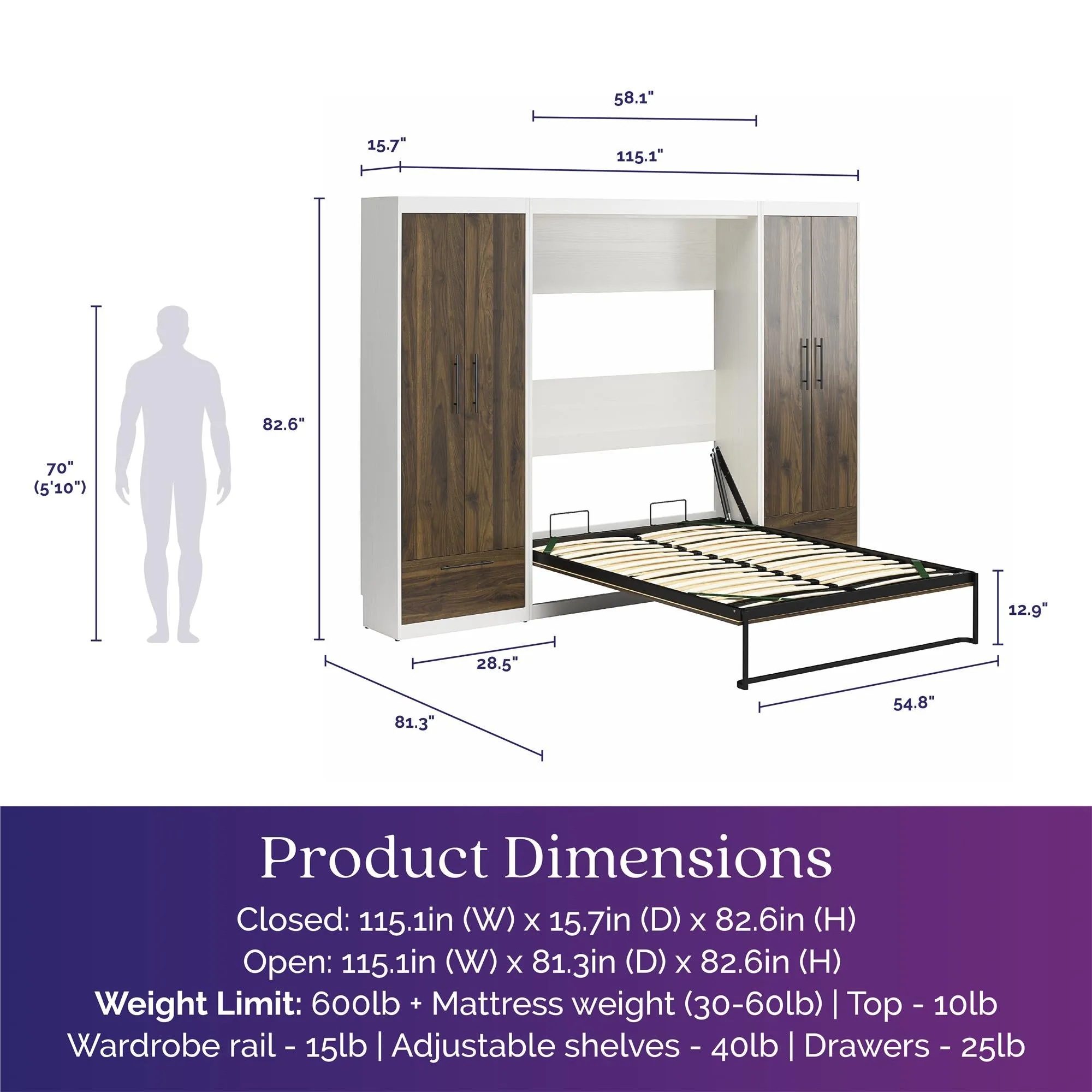 Pinnacle Murphy Bed Bundle with 2 Wardrobe Side Cabinets