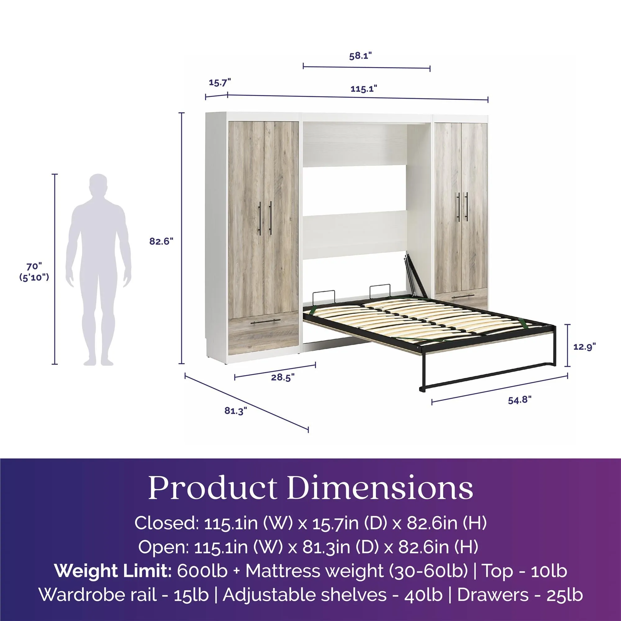 Pinnacle Murphy Bed Bundle with 2 Wardrobe Side Cabinets