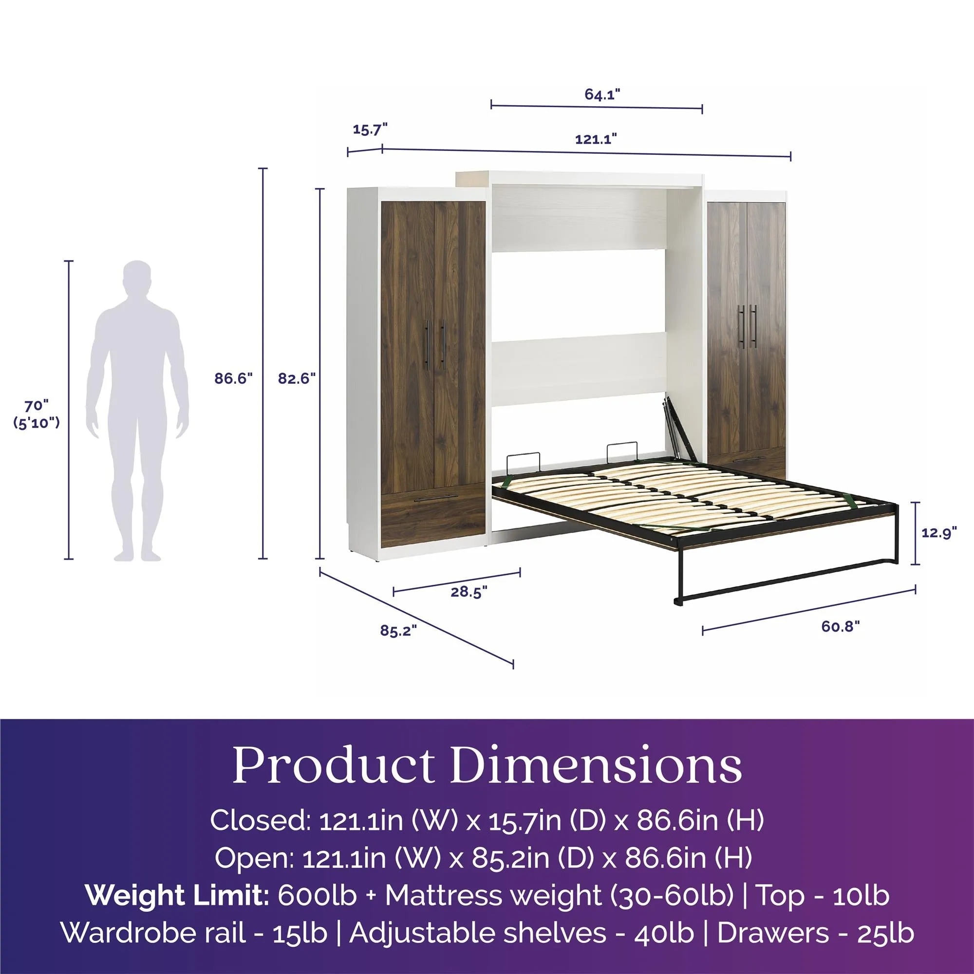 Pinnacle Murphy Bed Bundle with 2 Wardrobe Side Cabinets