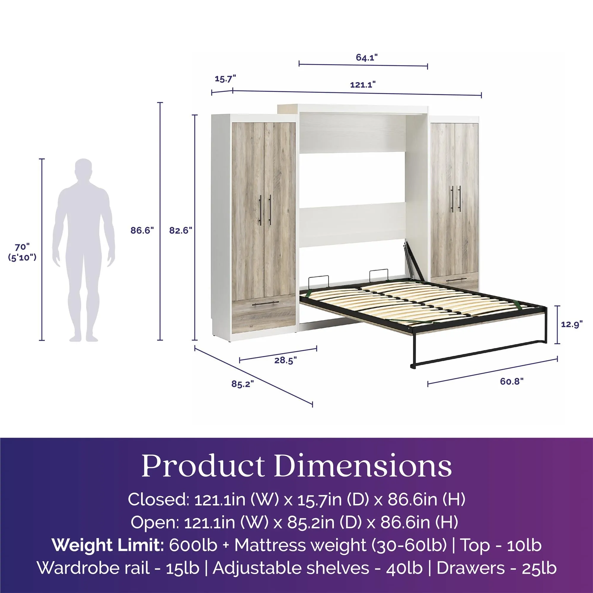 Pinnacle Murphy Bed Bundle with 2 Wardrobe Side Cabinets