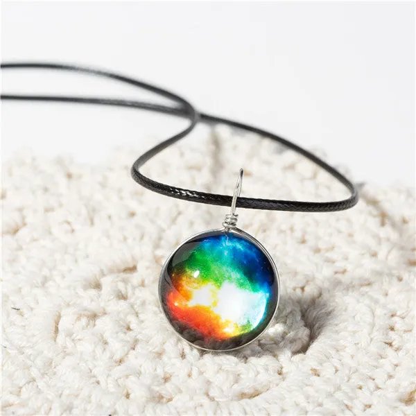 Planet Crystal Stars Ball  Leather Chain Pendants