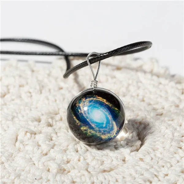 Planet Crystal Stars Ball  Leather Chain Pendants