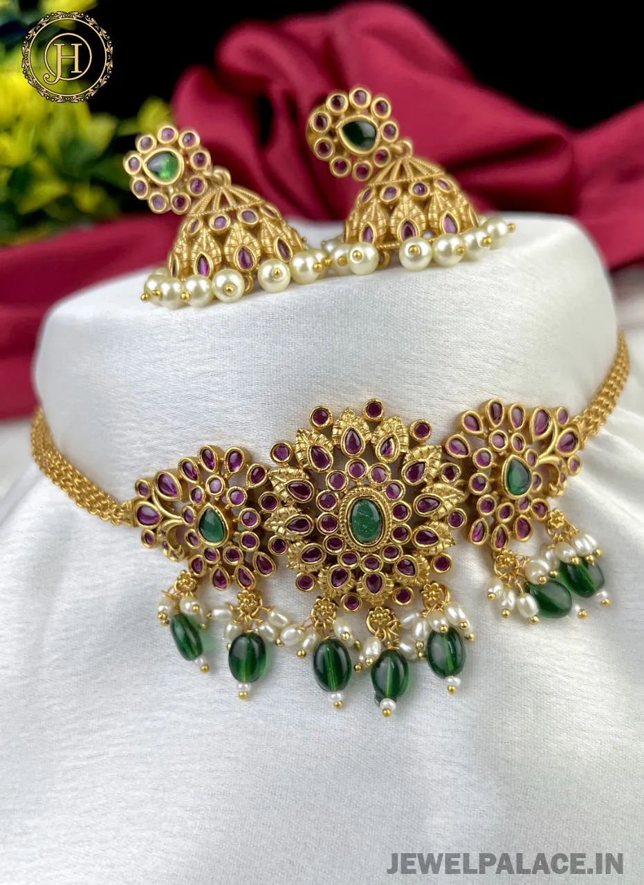 Premium Quality AD Stone Studded Designer Short Necklace set JH2611