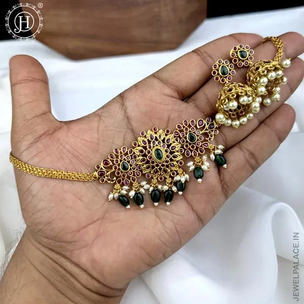 Premium Quality AD Stone Studded Designer Short Necklace set JH2611