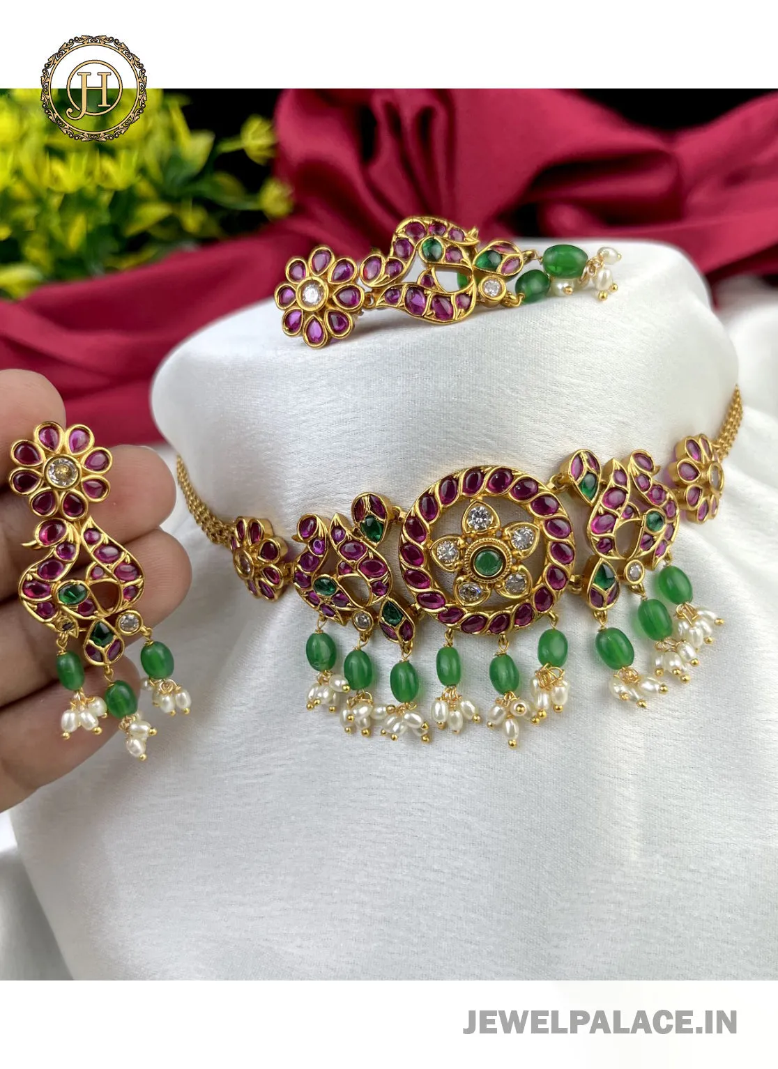 Premium Quality AD Stone Studded Designer Short Necklace set JH2612